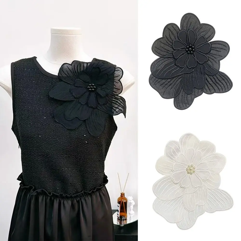 

New Clothing Accessories Embroidery Patches DIY Sew On Patch Floral Patches Embroidery White Black Handmade Pearl Flower Patches