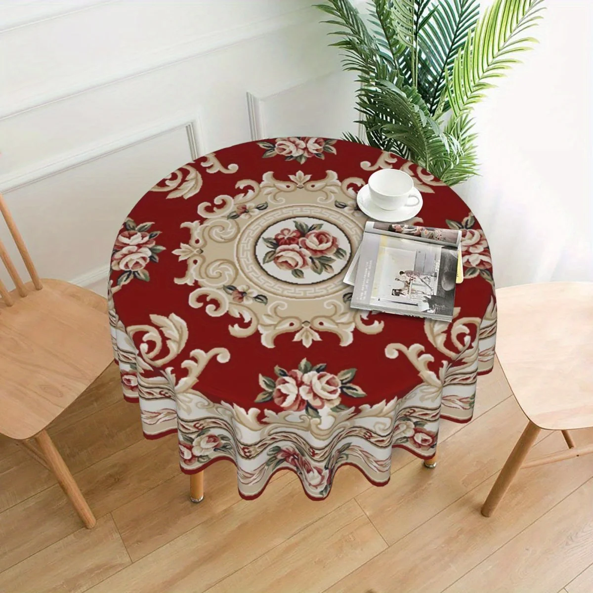 1Pc Round Polyester Printed Tablecloth. Table Tablecloth. Coffee Table Cover. Holiday Party Venue Arrangement.