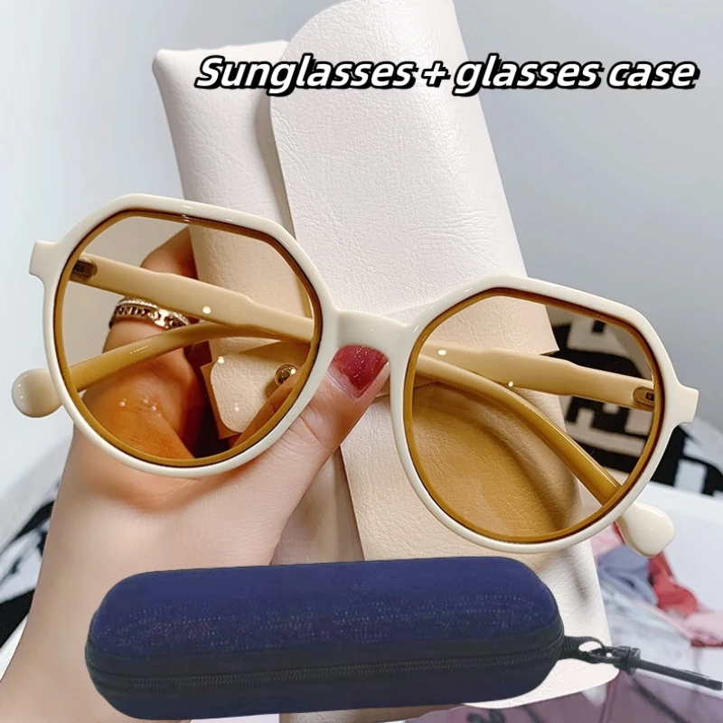 New tawny sunglasses Influencer Retro small frame white sunglasses with denim sunglasses eyeglasses case