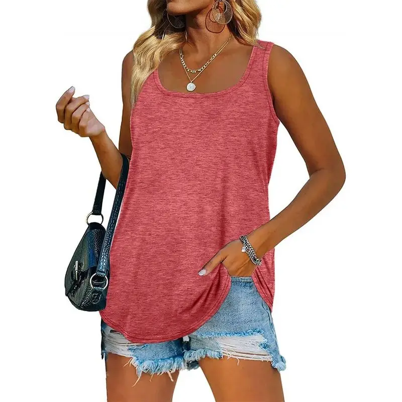 

Women's Casual Flowy Summer Tank Top U Ne Dolphin Hem SV Sle Lightweight Breathable Comfortable Fabric for Everyday Wear
