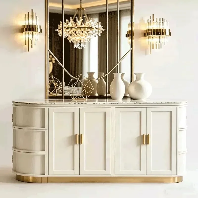 solid wood oval dining side cabinet high-end living room smoke color porch cabinet locker