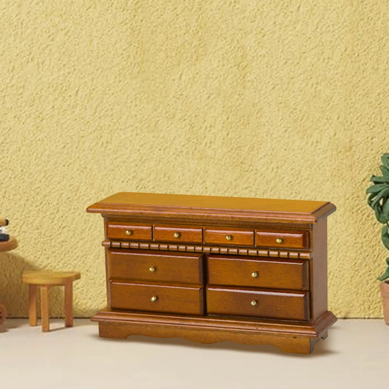 1:12 Scale Dollhouse Mini TV Cabinet with Opening Drawers Wood TV Stand Handmade for Dolls House Bedroom Decoration Accessory