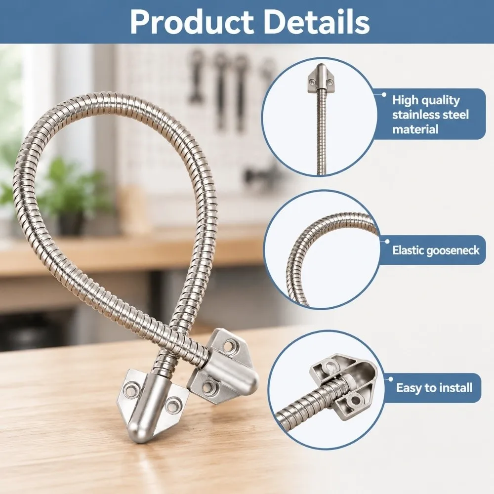 1pcs/3pcs 16 Inch Door Flex Conduit Stainless Steel Flexible Gooseneck Door Wire Conduit Exposed Mounting Loop Power Transfer