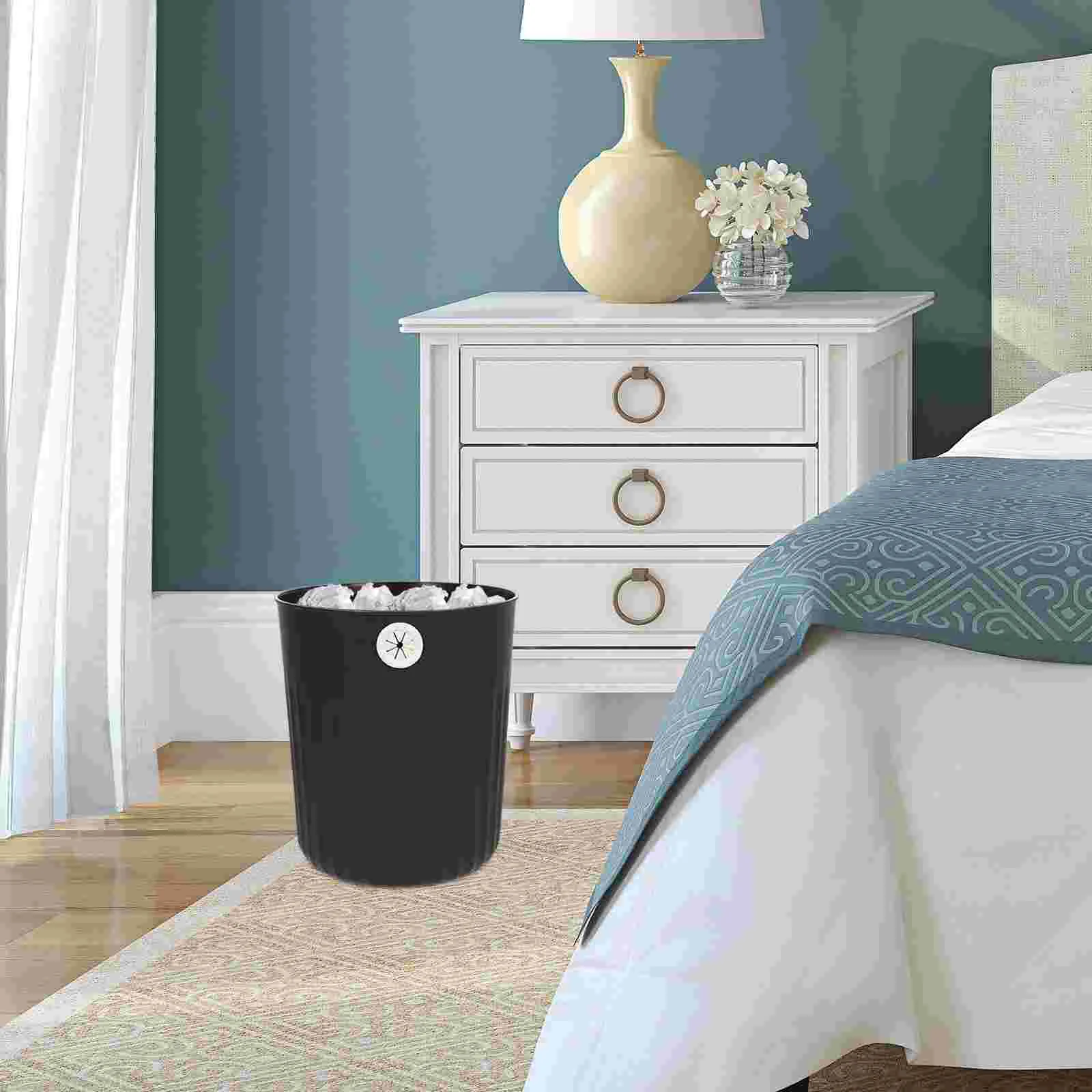 Round Trash Can Bathroom Bin Black Toilet Small Litter Bedroom Large Garbage Outdoor