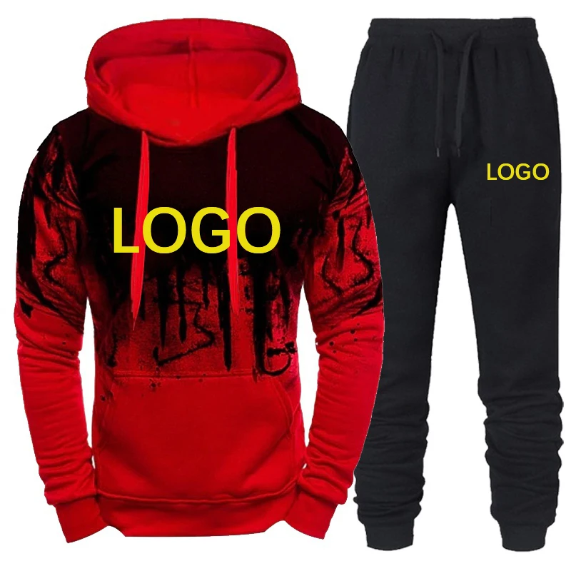 Custom LOGO Men\'s Tracksuit Brand Fashion Spring Autum Causal Sweatshirt+Pants 2pcs Sets Design Your Logo Male Sport Suit