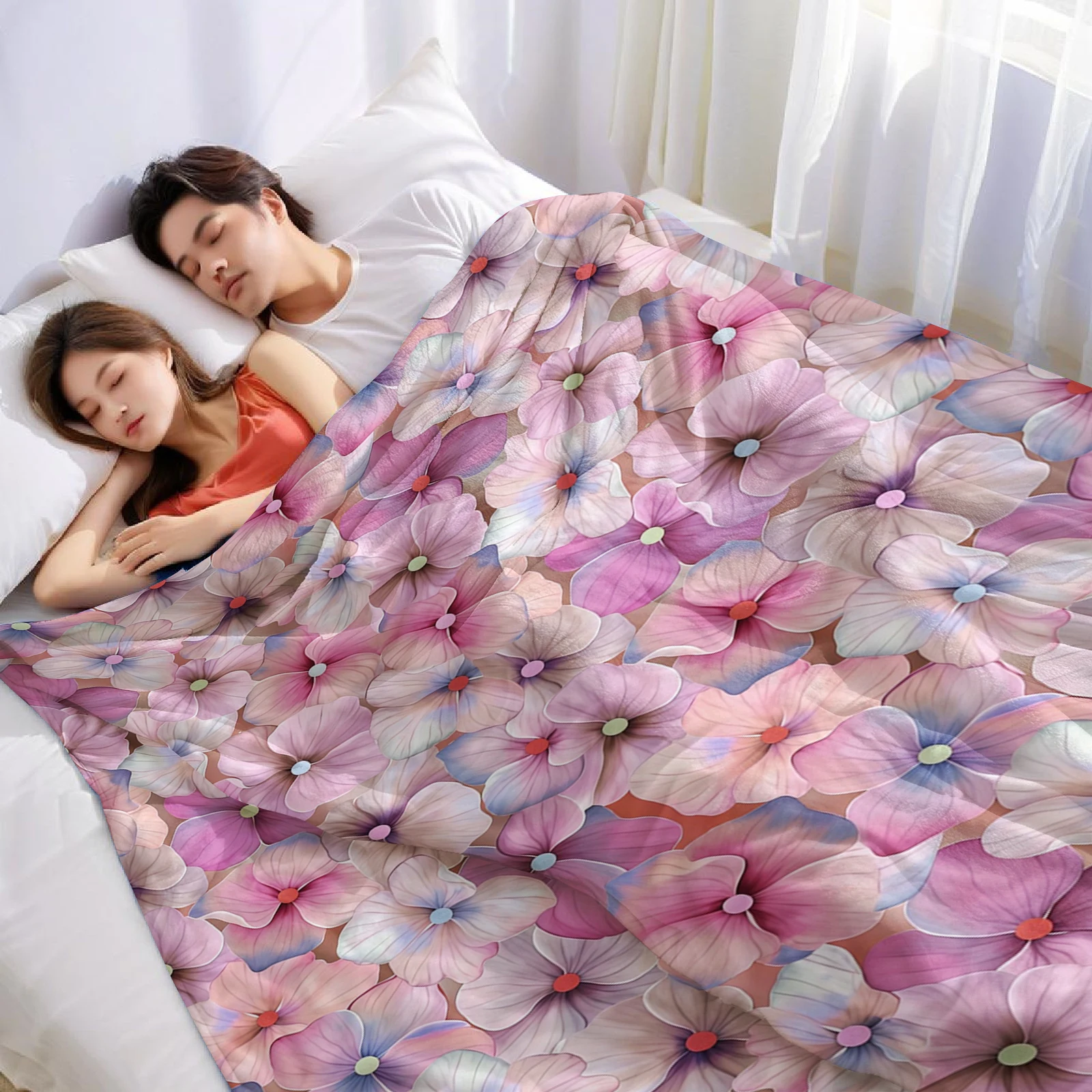 Pink Hydrangea Lightweight Microfiber Soft Christmas Fleece Blanket Warm Cozy Throw for Bed Sofa Office Travel All Season