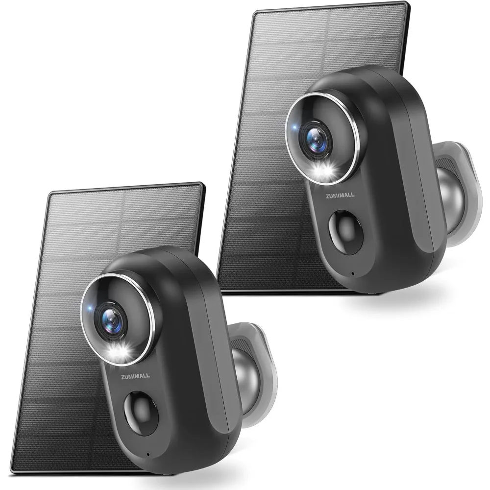zonne-beveiligingscamera's draadloos buiten, 2 verpakkingen, zonnecamera buiten draadloos, 2,4 g wifi-batterijcamera, 3mp kleurennachtzicht