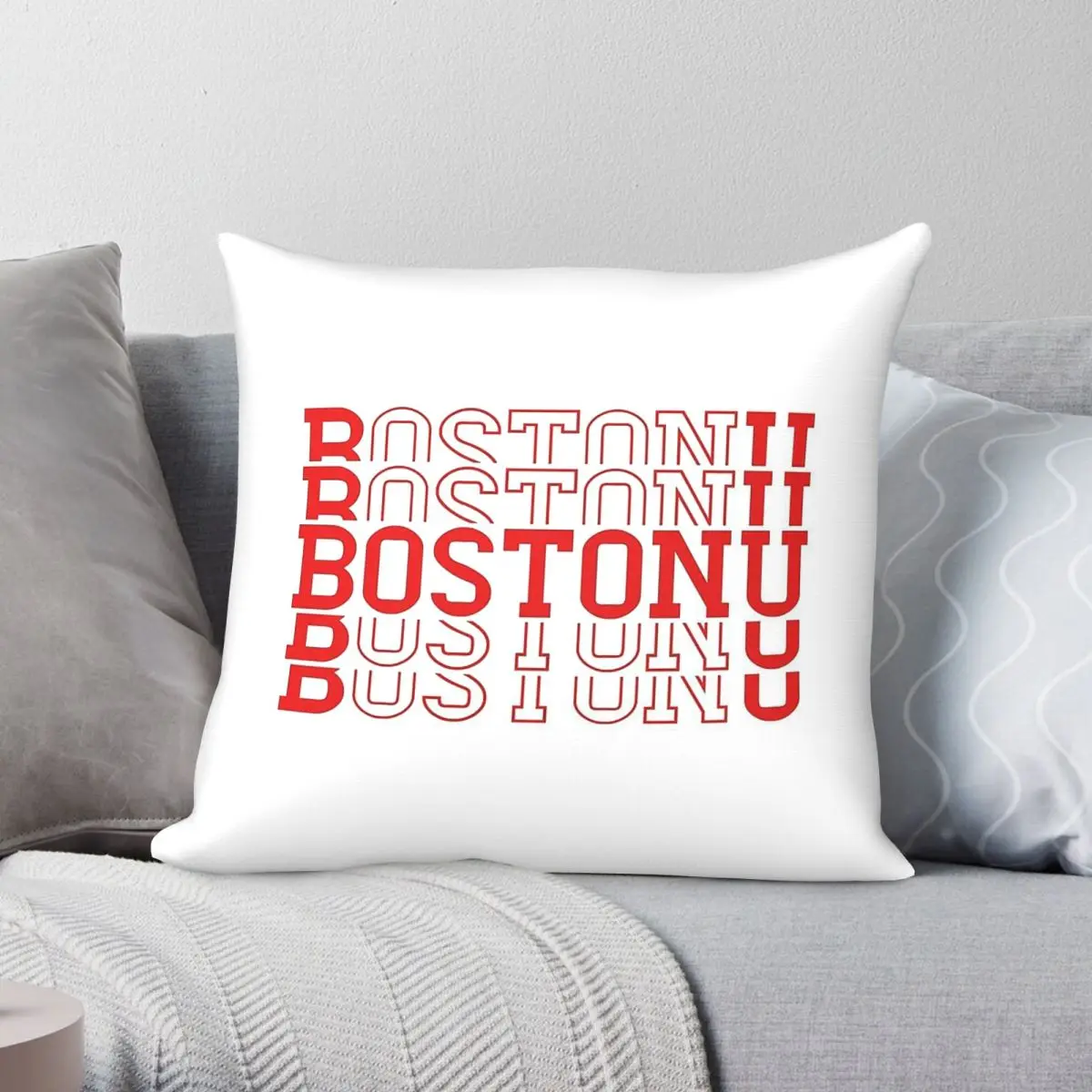 Boston University Square Pillowcase Polyester Linen Velvet Printed Zip Decor Pillow Case Home Cushion Cover 18