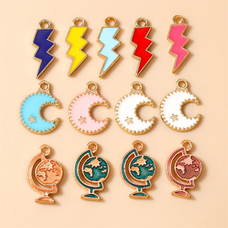 10 Stück niedliche, bunte Emaille-Anhänger in Form von Blitz und Mond für die Schmuckherstellung, Ohrringe, Anhänger, Halsketten, Armbänder, DIY-Bastelzubehör – Detail 1