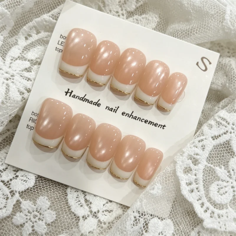 10pcs Handmade Nails French-style Nude Nails with A Delicate Short Design.Available for Wholesale These Press-on Nails
