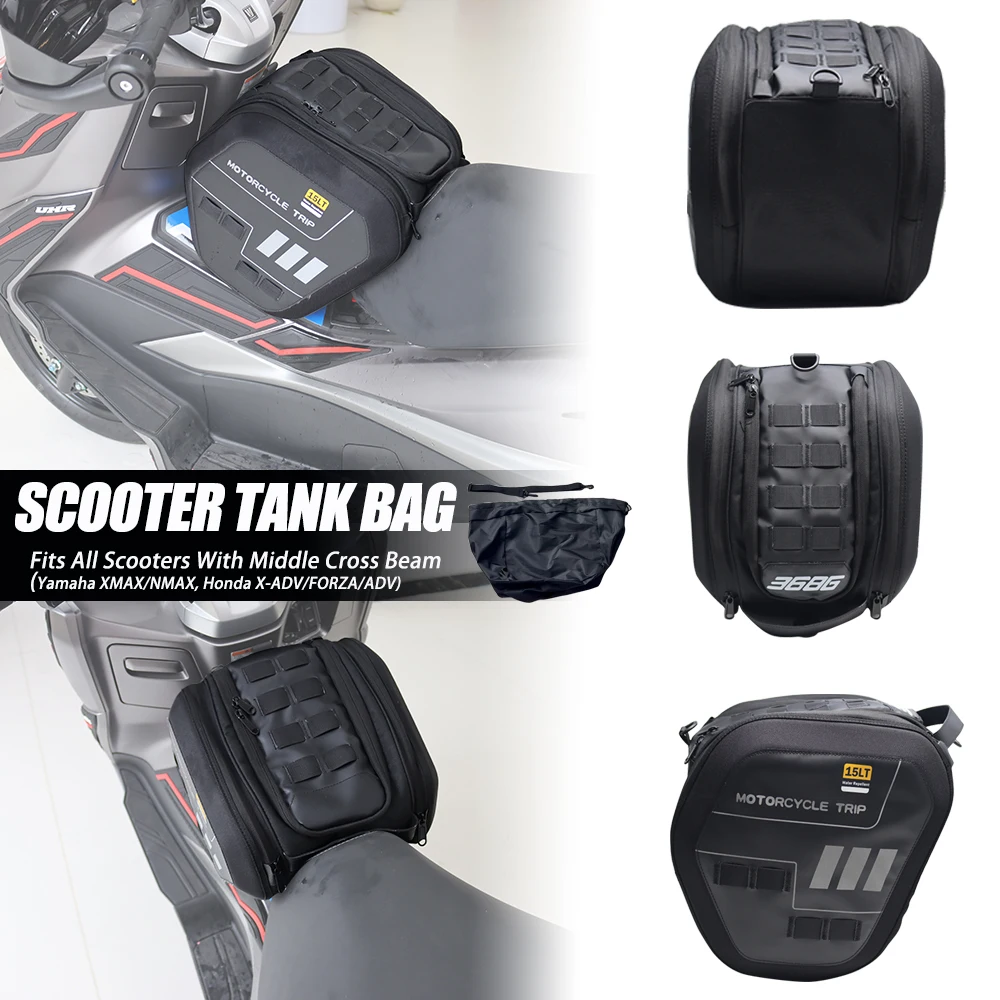 15L Hard Shell Motorcycle Storage Pouch Tunnel Scooter Tank Bag With Rain Cover & Shoulder Strap Compatible With XADV 750