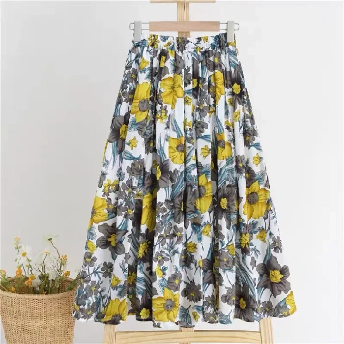 Women Spring Summer Fashion Elegant Versatile Fresh Country Style Colorful Floral Print A Line Skirt