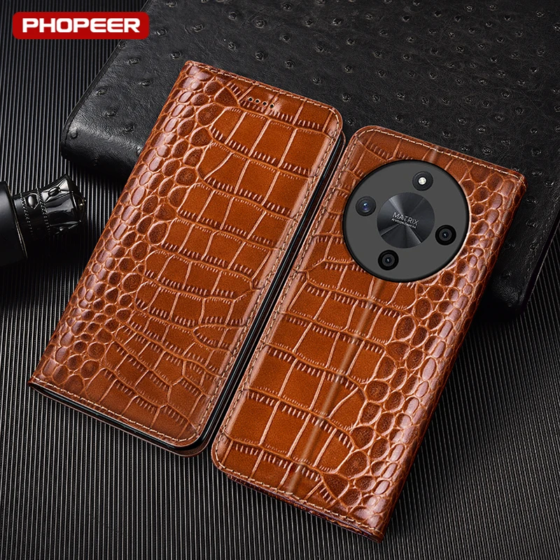 

Чехлы для телефонов из натуральной кожи с текстурой крокодила для Honor X9 X9b X9c X8 X8b X8c Smart 4G 5G, откидная крышка-бумажник с слотом для карт