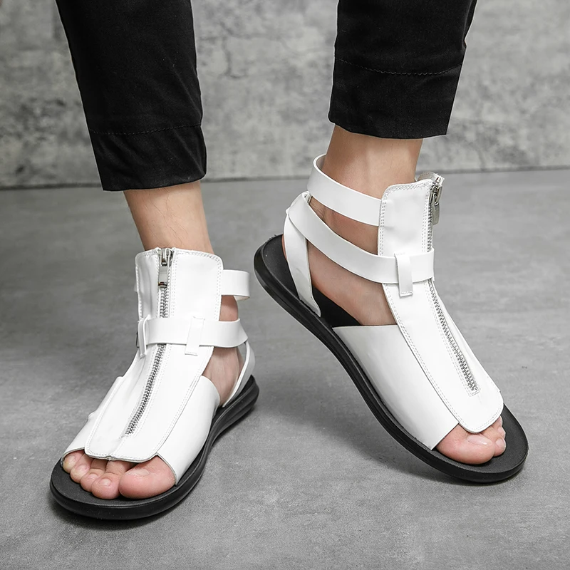 Luxury Brand White Roman Sandals Summer 2023 New Beach Shoes Men\'s New Casual Sandals Men\'s Outdoor Comfortable Zippered Sandals