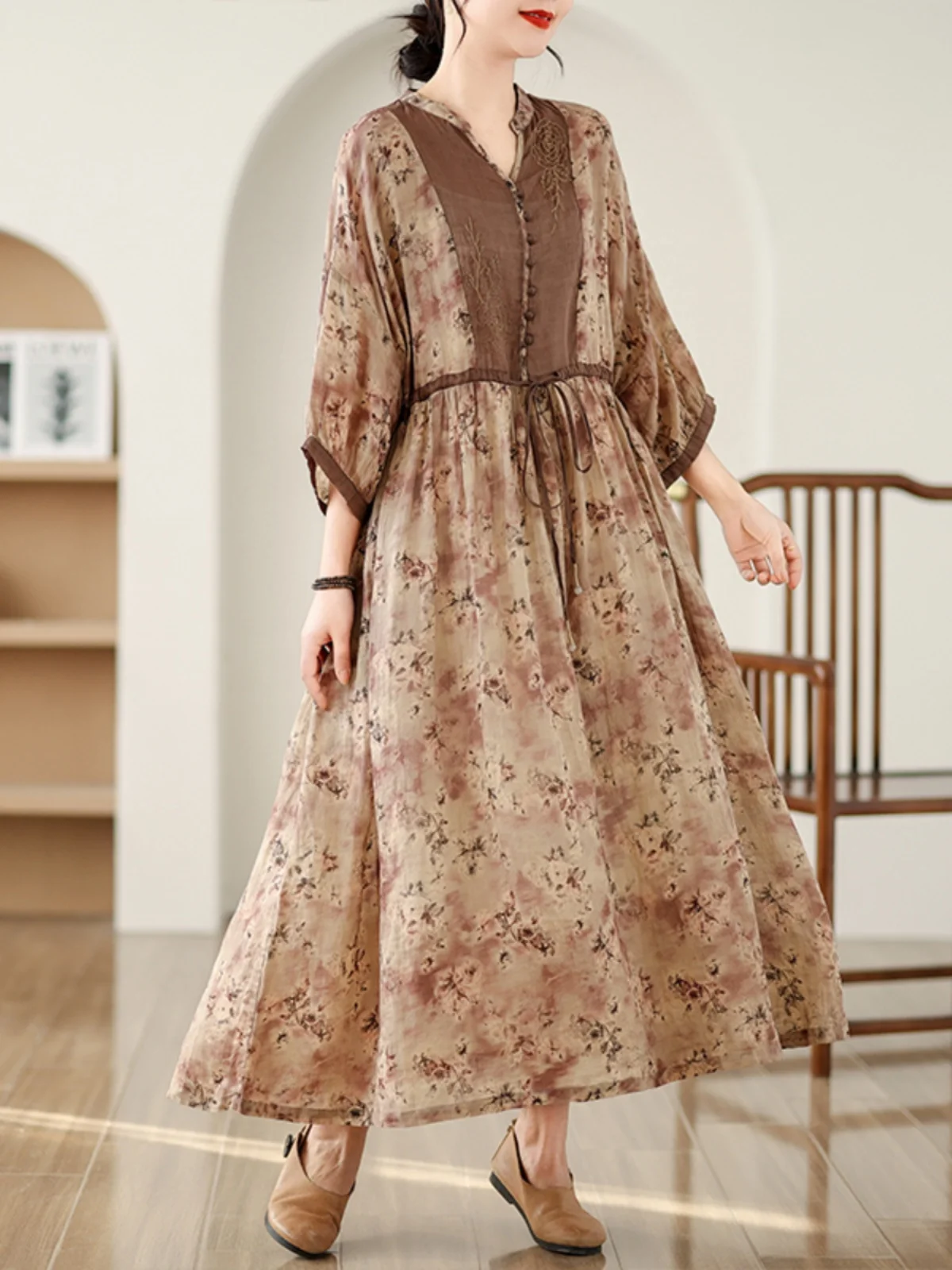 الرجعية V-ne مطبوعة عادية الدكتور المخرج عالية الخصر فانوس Sve تنورة طويلة تخفيف Sle الصيف Faion المرأة الدكتور