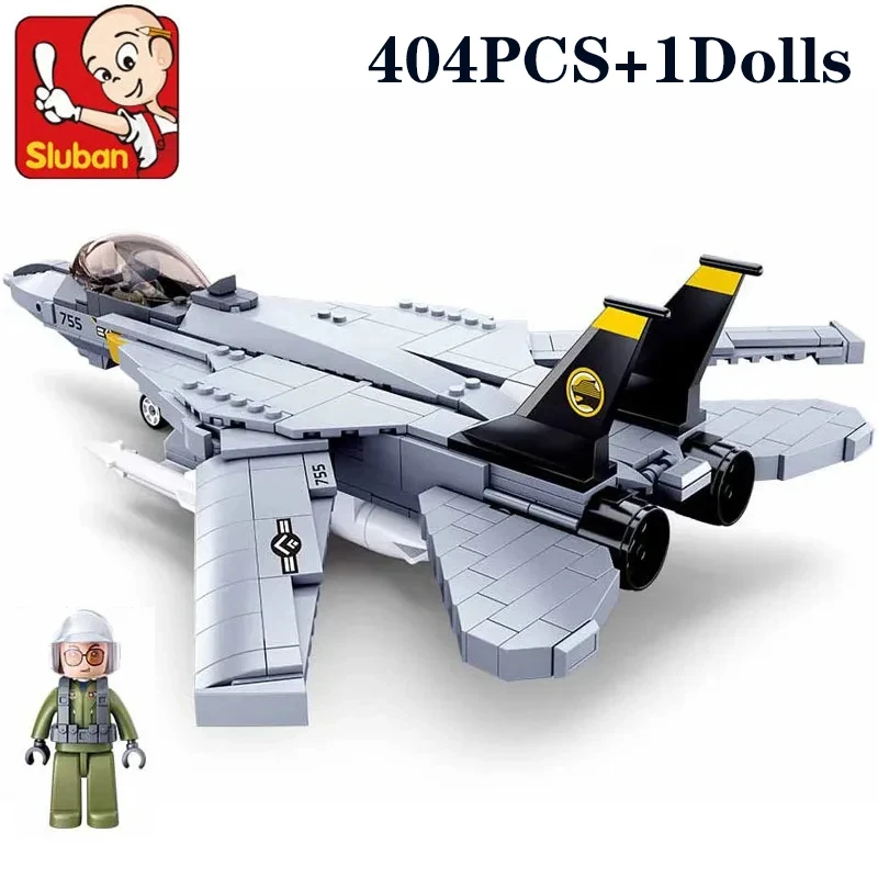 404PCS F14D Tomcat Fighter Model Bricks Military Series Carrier Based Fighter Weapon Figure Doll Building Blocks Kids DIY Toys