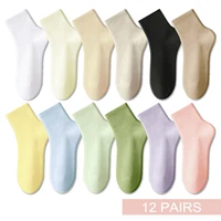 12 pares de nuevos calcetines de algodón para mujer, calcetines cortos hasta el tobillo coloridos para otoño y primavera, calcetines coloridos suaves y transpirables para chica