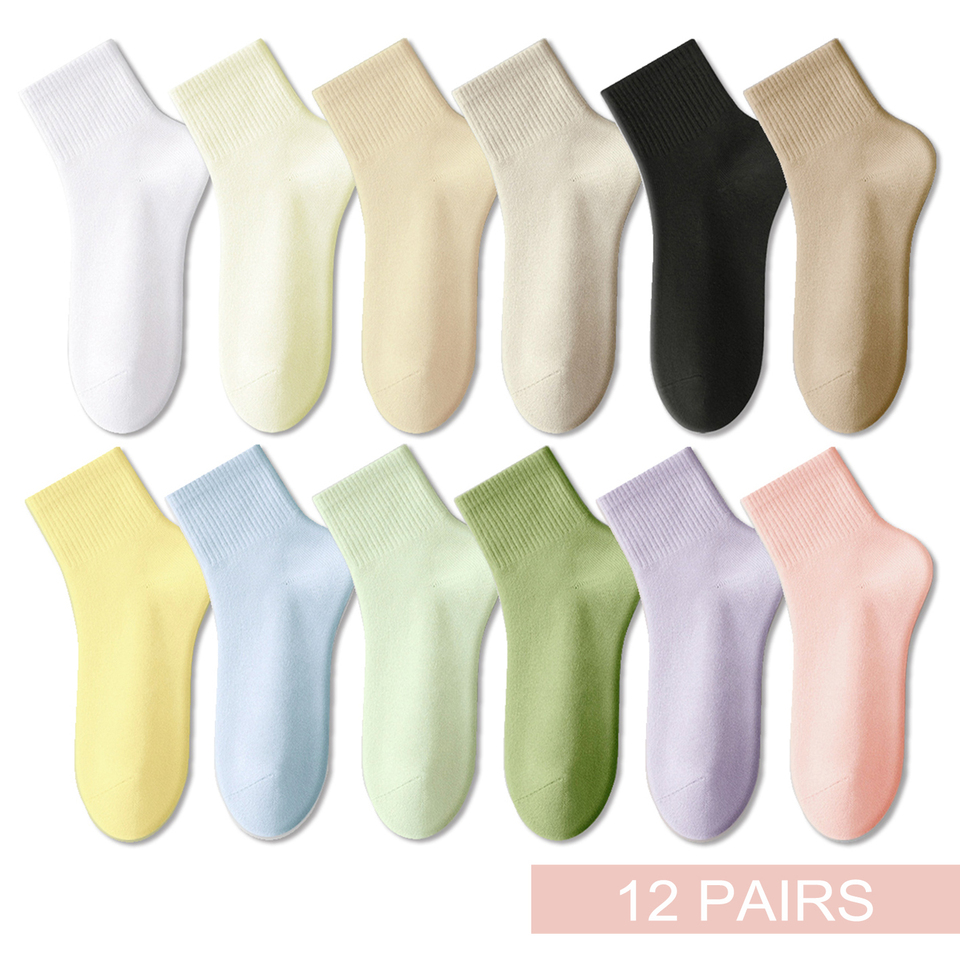  12 Pairs New Woman Cotton Socks Men Sock Short Ankle Colorful Autumn Spring Soft Breathable Colorful Girl Sock 