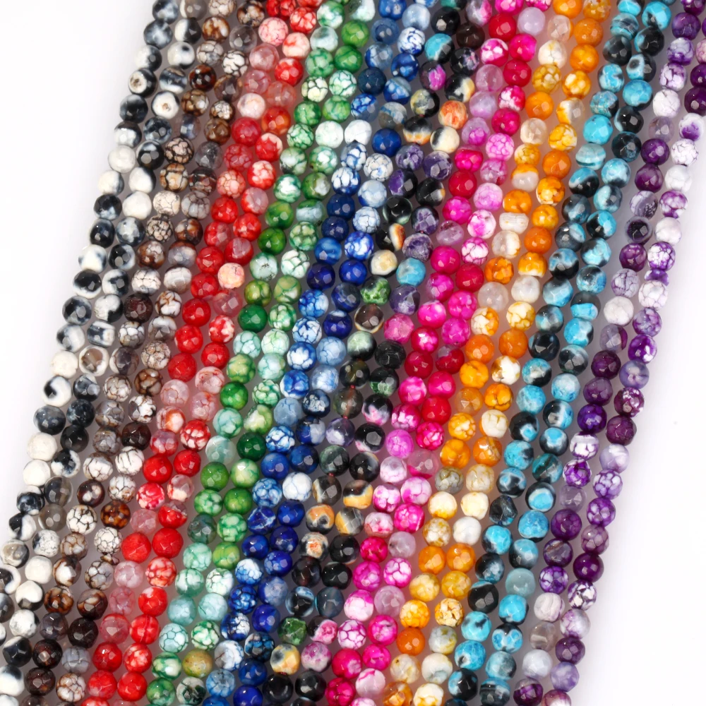 4mm Natural Colorful Faceted Fire Agate Stone Round Loose Spacer Beads For Jewelry Making DIY Bracelet Necklace Handmade 15\