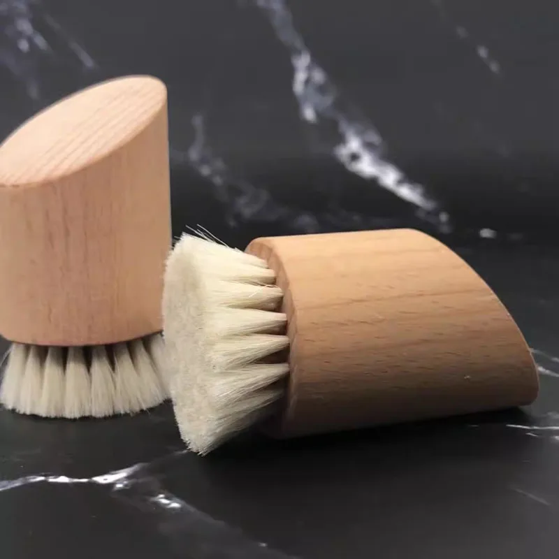 Escova de limpeza de lã com cerdas faciais, cabo de madeira, manual, macio, massageador facial, escova de limpeza de poros da pele, cuidados faciais, ferramenta de beleza