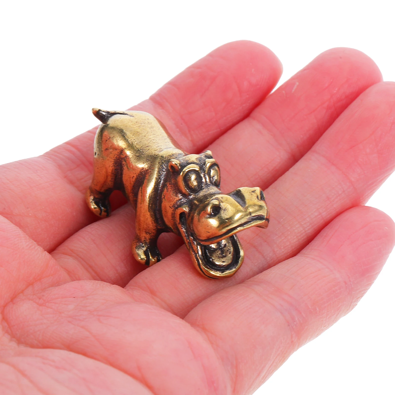 

Brass Hippo Statue Vintage Desktop Decor Brass Craft Ornament Miniature Animal Decoration Indoor Tabletop Hippo Decor