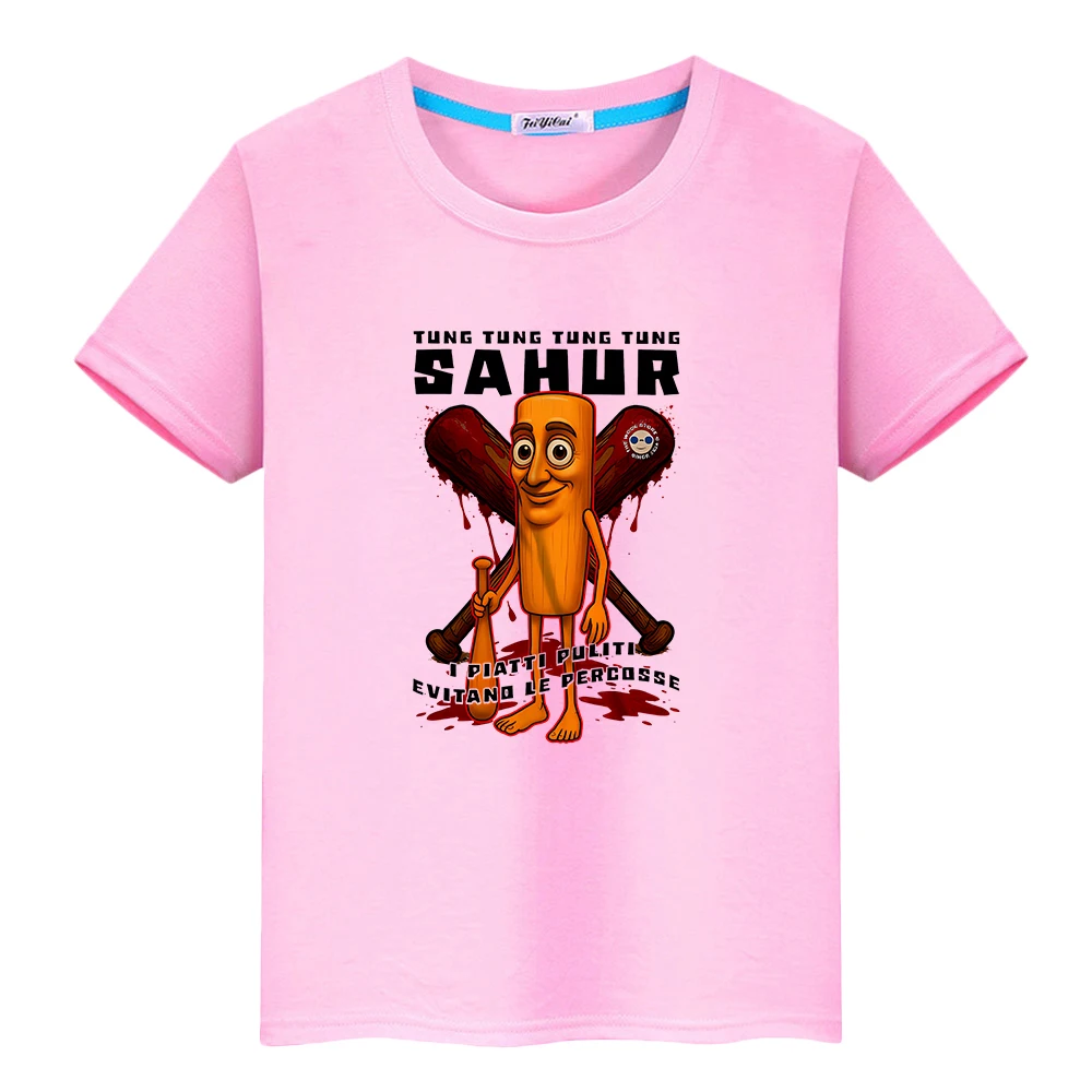 تي شيرت مطبوع من تونغ ساهر للأطفال الأولاد 10 سنوات تي شيرت للهالوين 100% قطن كارتوني لطيف قصير y2k ملابس أطفال بناتي