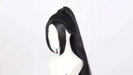 Peluca de Cosplay larga para mujer negra con cola de caballo extraíble, cabello sintético resistente al calor para Halloween