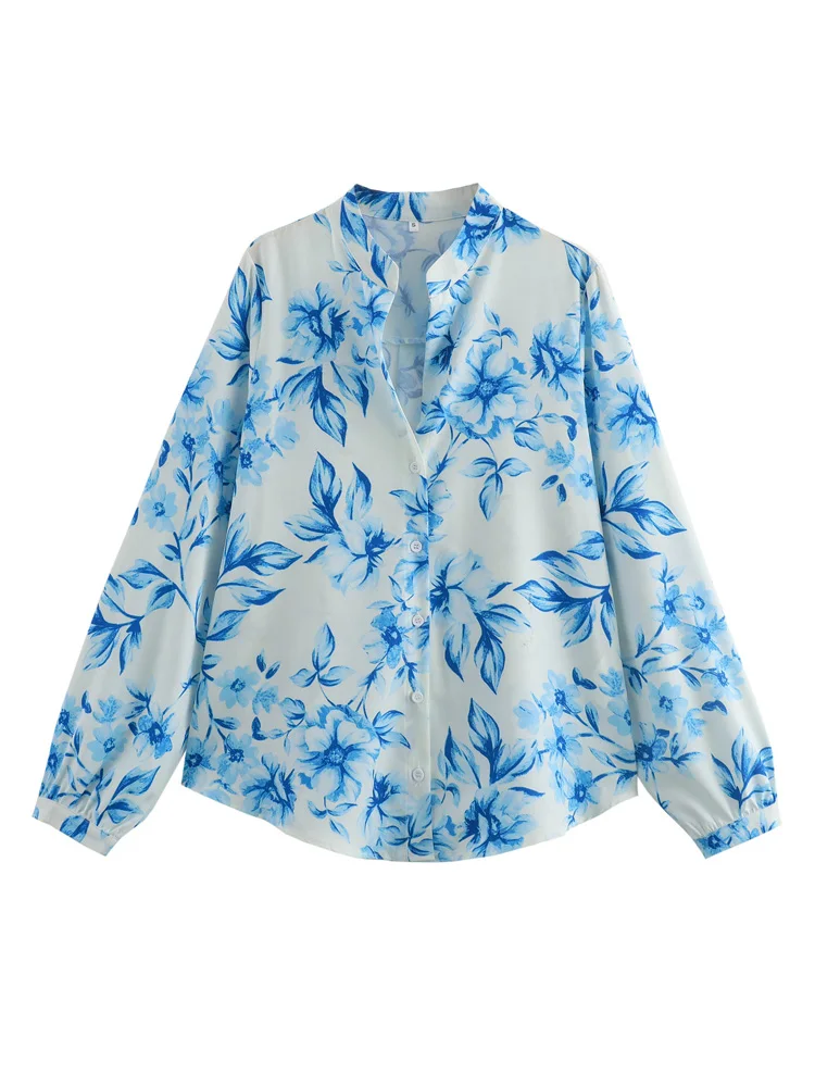 KAOPU ZA Women oversize floral print shirt vintage o-neck button-up female blouses blusas chic tops