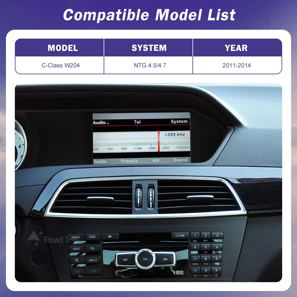 Road Top Android Auto Wireless CarPlay for Mercedes Benz C Class W204 NTG4.5/4.7 2011-2014  Mirror Link AirPlay GPS Car Play