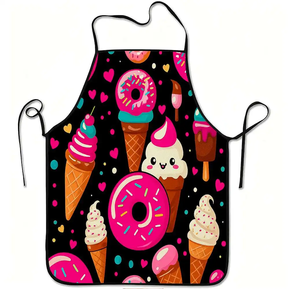 1 Creative and Fun-Themed Apron, Colorful Cute Donut Ice Cream Retro Design Apron, Unisex, Perfect for Crafting, Baking, Painting, Kitchen and Household Cleaning, Home Cooking, Chef, Waiter, Cafe, and Barbecue Restaurant Aprons, 21.7× 28.7inch , Perfect Holiday Gift for Family and Friends