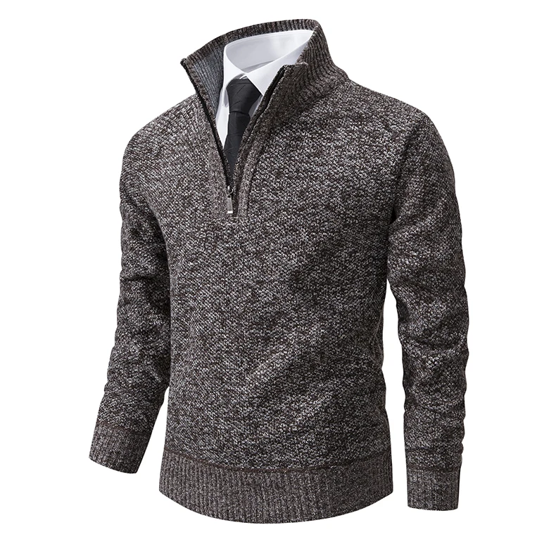 Herren Pullover Herbst und Winter neue Strickwaren einfarbig mit einem unteren Hemd greifen Fleece warmen und bequemen Pullover – Detail 6