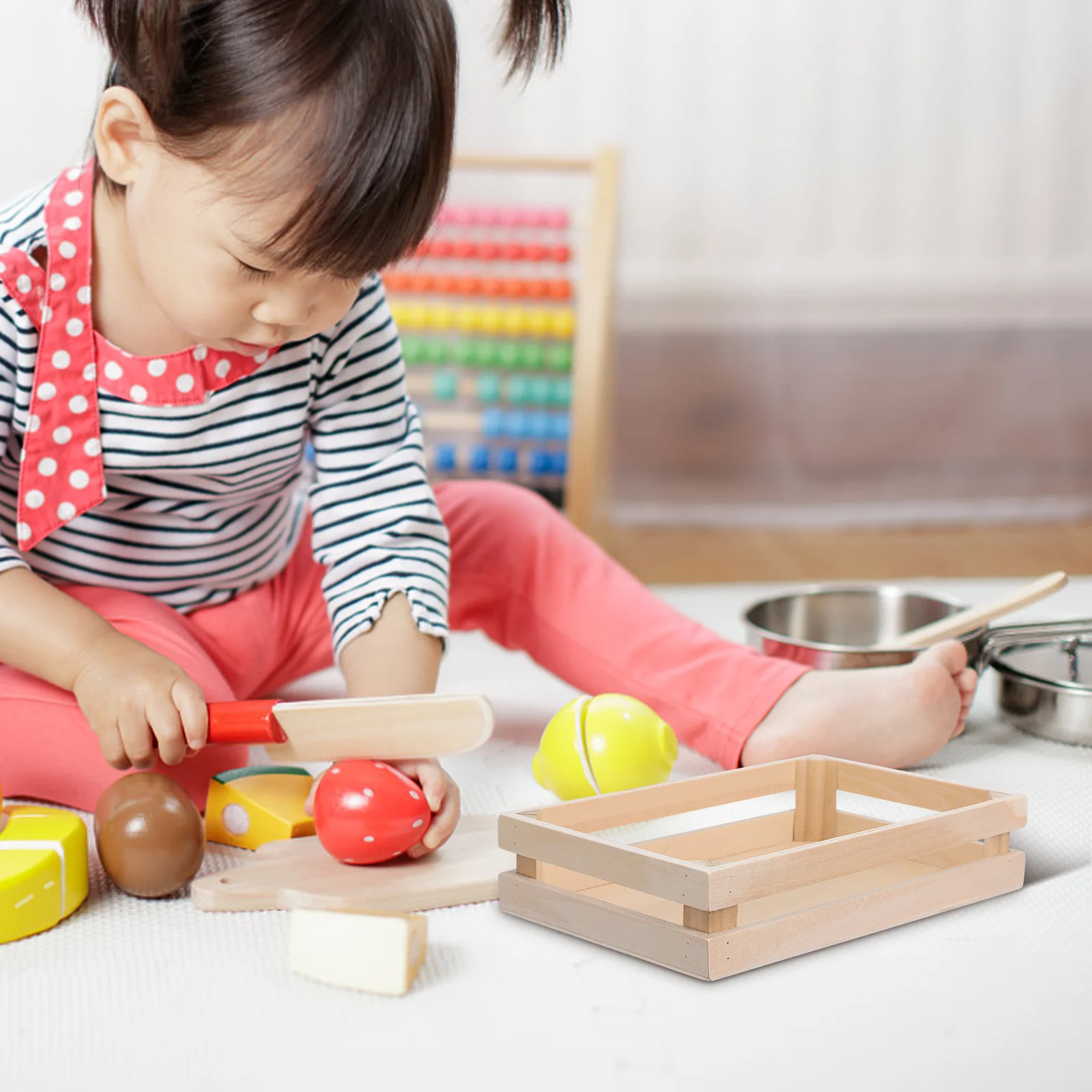 

Wooden Storage Basket Small ganizer for Shelves Containers Bins Wood Kids Toys Vegetable Fruit Cutting Storage