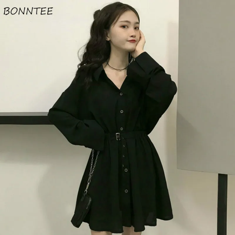 Mini Dress Women New Sexy Slim Abdomen Hepburn Style Fashionable Streetwear Solid Long Sleeve V-Neck Autumn Elegant Temperament