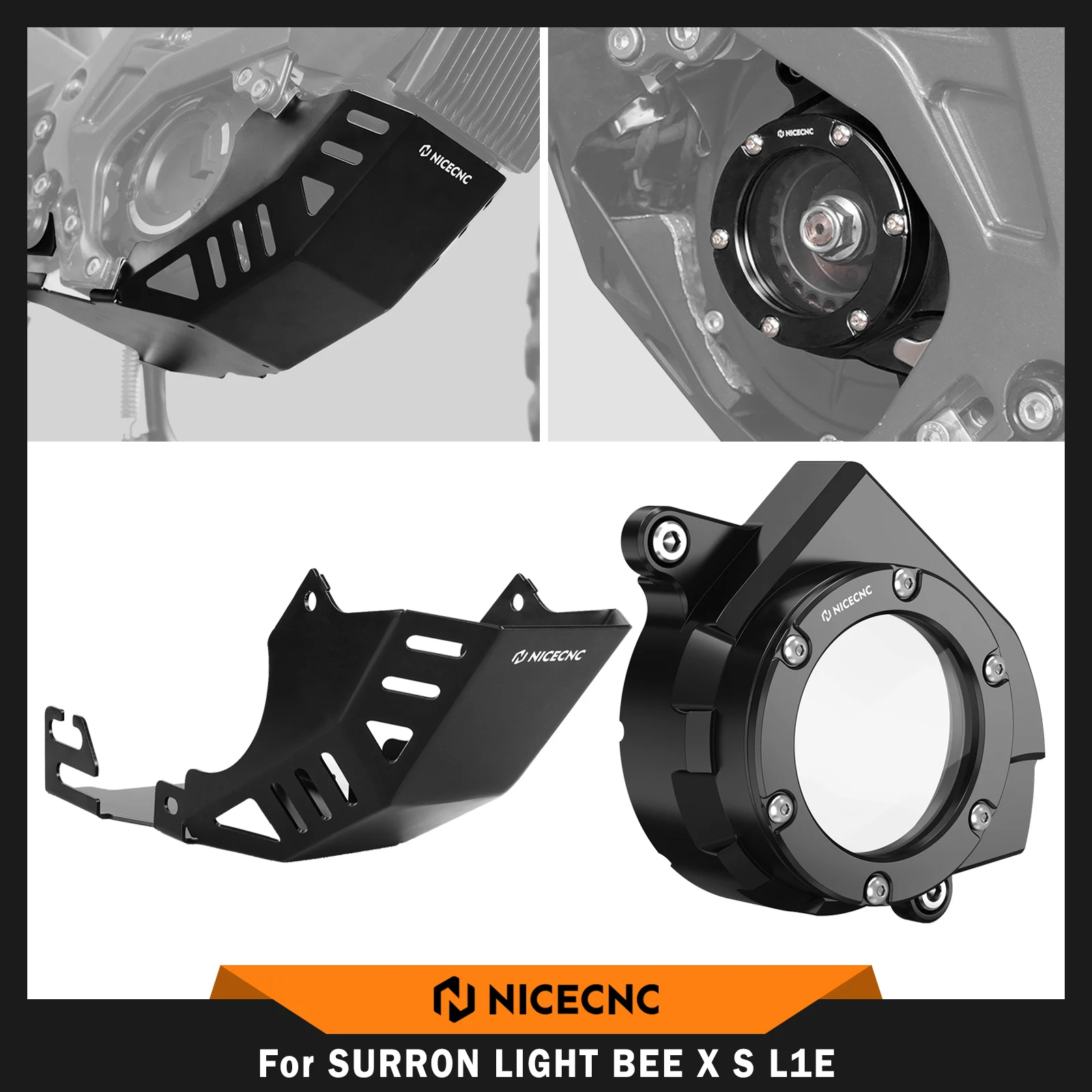 NICECNC For Surron Light Bee X Sur-ron Light Bee S L1E Clear Motor Belt Pulley Cover & Engine Chassis Guard For Segway X160 X260