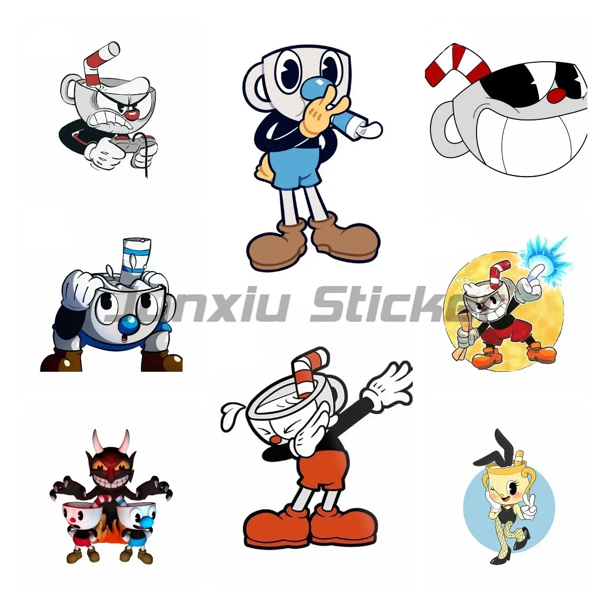 

Duckbill Cup Head Anime Car Sticker JDM VAN RV Motorcycle Car Door Protector Laptop Computer Fine Sticker