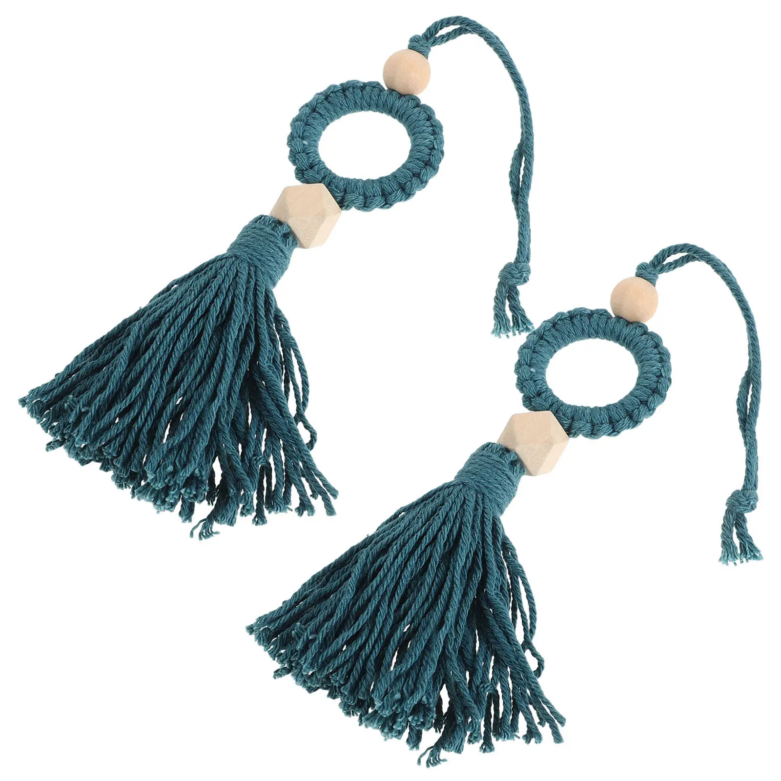 2Pcs Door Knob Tassel Natural Wood Bead Hanging Tassels Rustic Farmhouse Decorative Beads Cord Loop Boho Door Handle Decoration