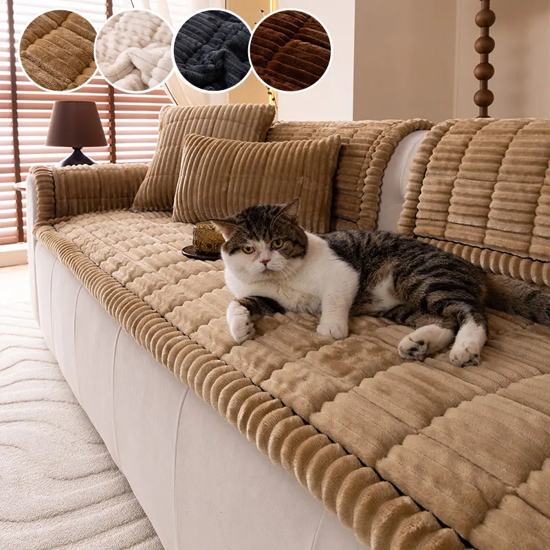 1PC-Polar fleece sofa cover, all-season anti-slip furniture protective cover, pet-friendly, washable, durable sofa pad