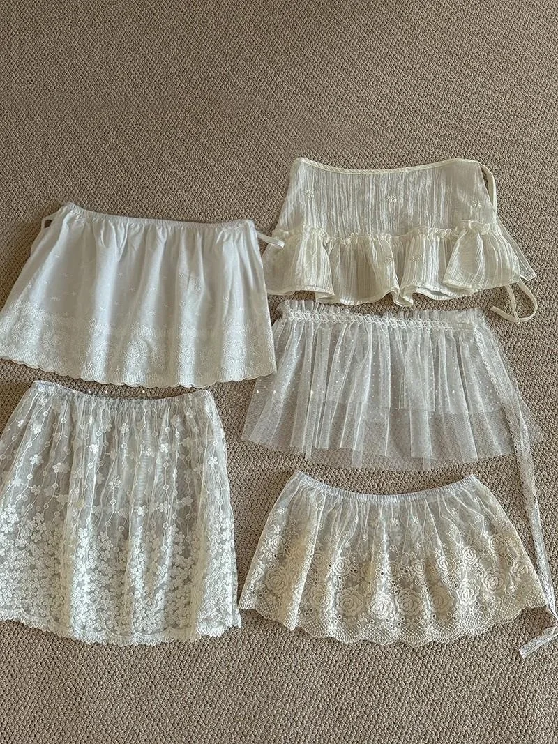 

Women Y2K Korean Lace Mini Layered Skirt Streetwear Lace Up Ruffles Harajuku High Waist Pleated A-Line Short Jupe Skirts Clothes