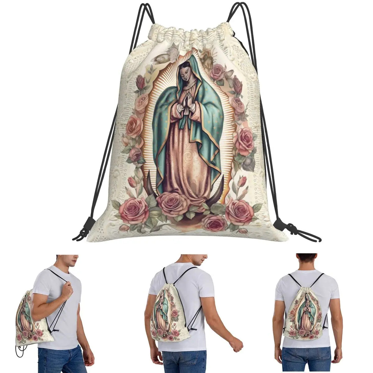 

Virgin Mary Of Guadalupe Mexico Catholic Saint Backpacks Drawstring Bundle Pocket Sports Bag Book Bags for Man Woman Students