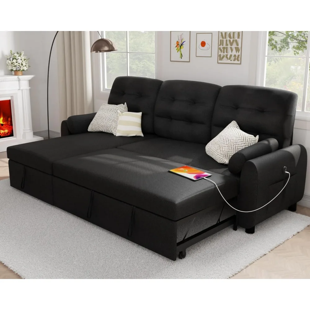 

Sectional Sofa Couch, Sleeper Sofa Bed with Reversible Storage Chaise Pull Out Couch for Living Room