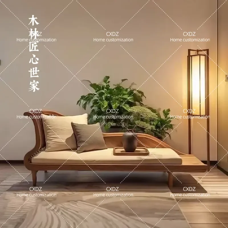 New Chinese Style Black Walnut Beauty Couch Chair Villa Home Solid Wood Sofa Living Room Recliner