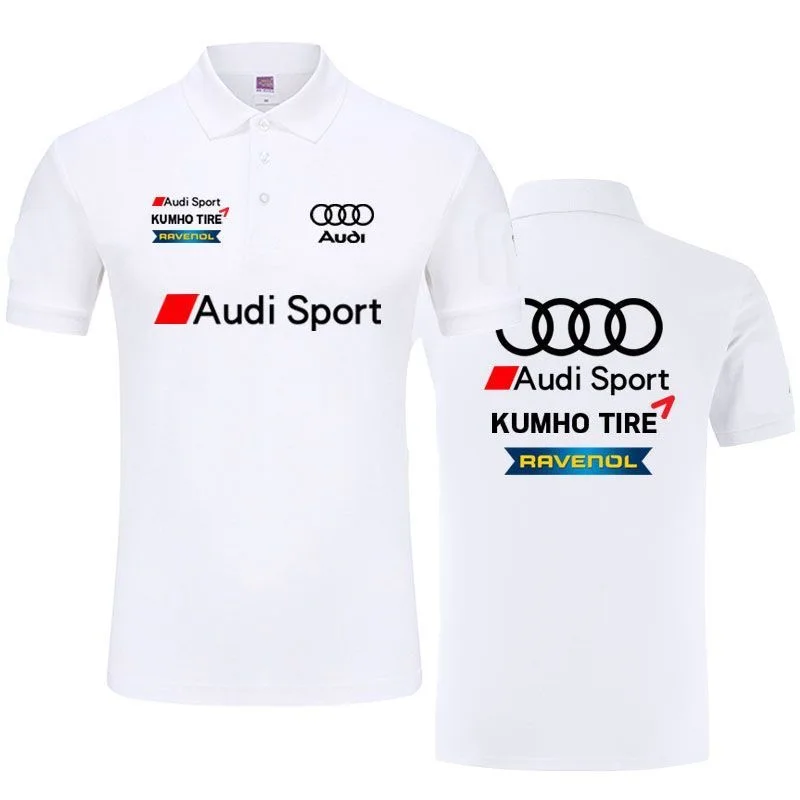2026 New Men's Audi Sport Printed Polo Shirt Short Sleeve Collar T-shirt Summer Casual Racing Fan Top Breathable Men's T-shirt