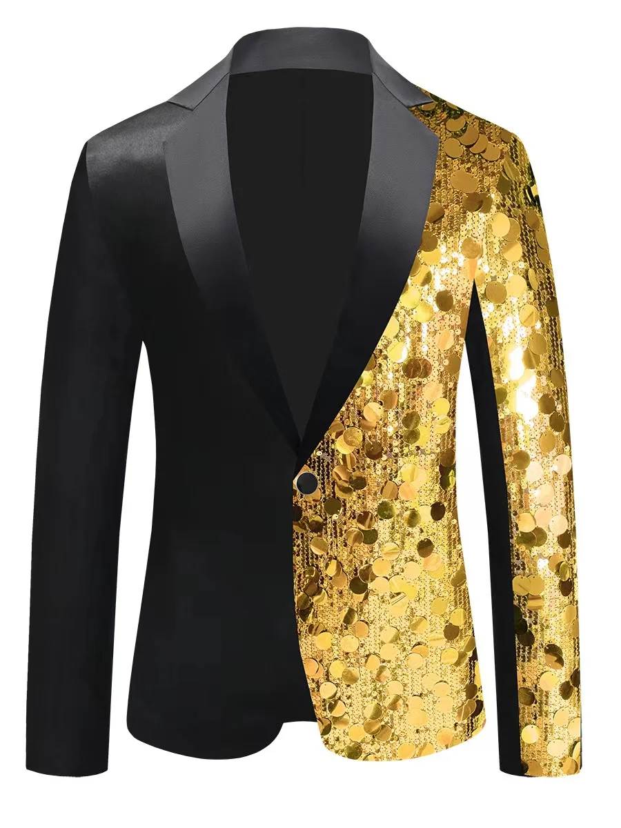 New Gold Silver Red Blue Black Splicing Sequin Suit Coat Singer Dance Wedding Dress Size XS-5XL Men Bar Nightclub Stage Costume