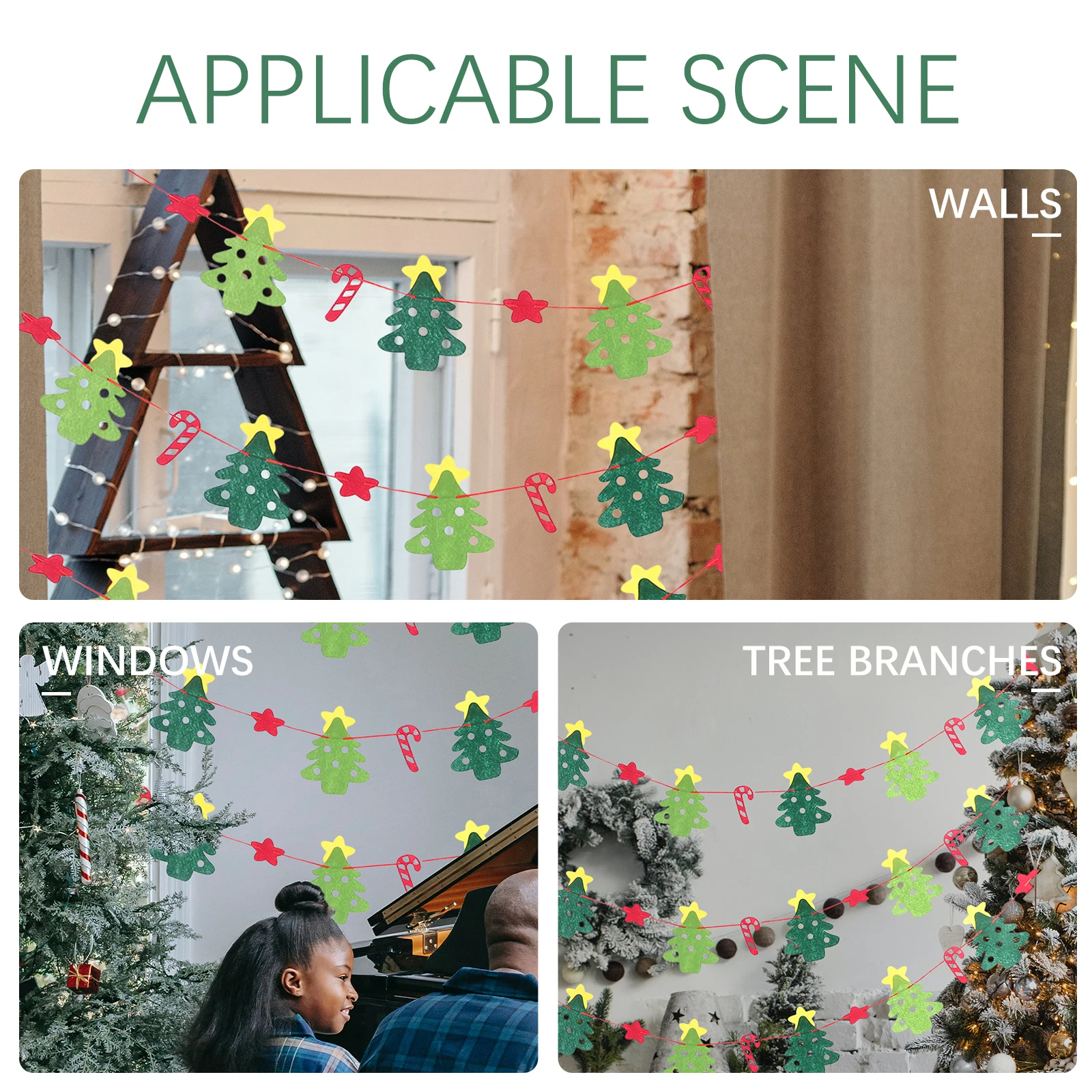 

Christmas Hanging Banner Non woven Fabric Decorations Lightweight Party Decor Tree Cane Design Banners Indoor Outdoor