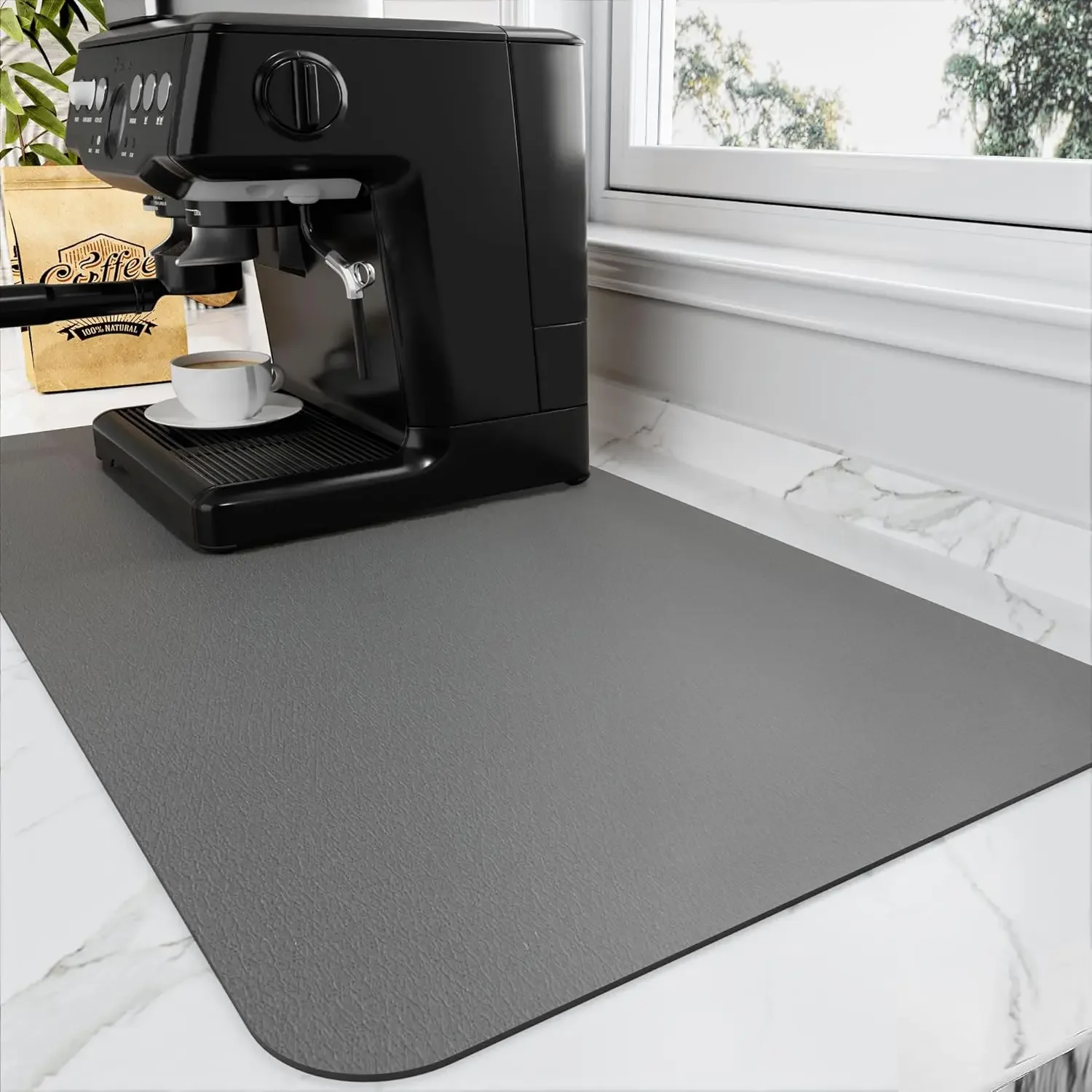 

Coffee Bar Mat for Countertops - Absorbent Hide Stain Rubber Backed Dish Drying Mat for Kitchen Counter
