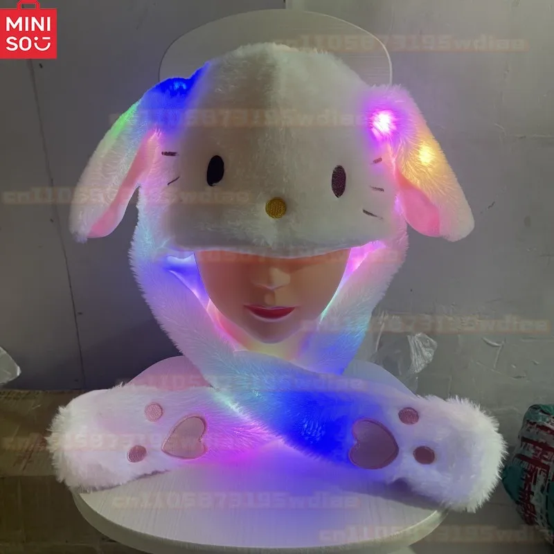 Kawaii Hellokitty Kuromi 움직이는 귀 어린이를위한 빛나는 토끼 모자 만화 귀여운 플러시 Led 스티치 토끼 모자 머리 장식 크리스마스 선물