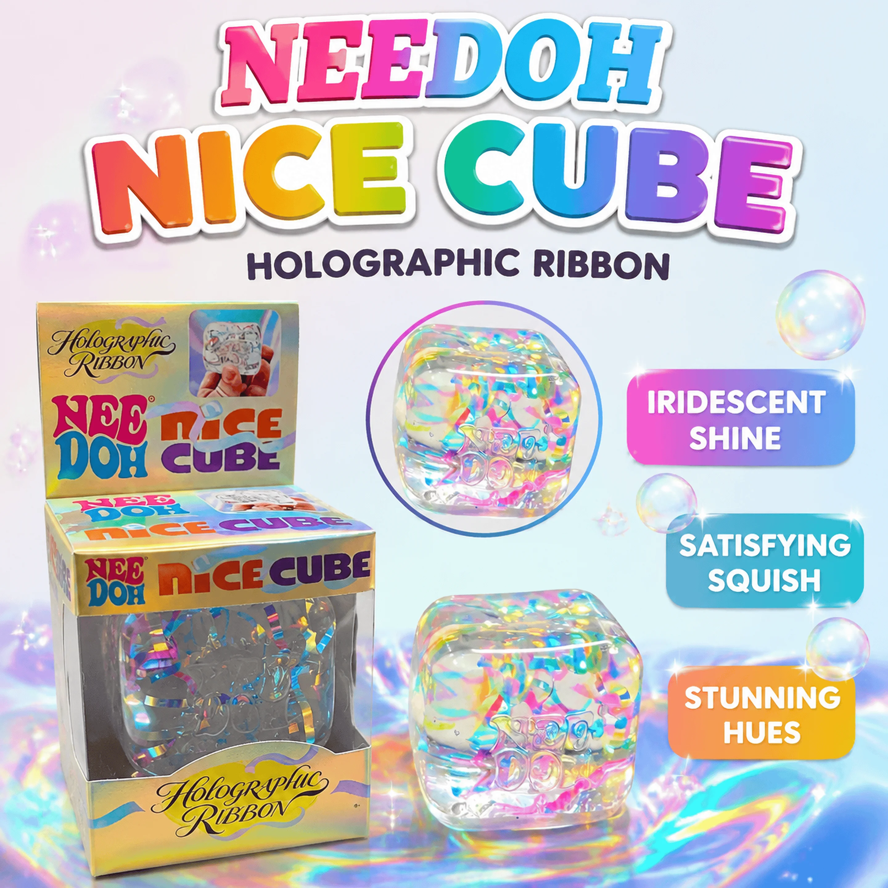 Schylling NeeDoh Stress Relief Square Squishy Fidget Squeeze Stretch Toy Anxiety ADHD Relief Sensory Toy Christmas Holiday Gift