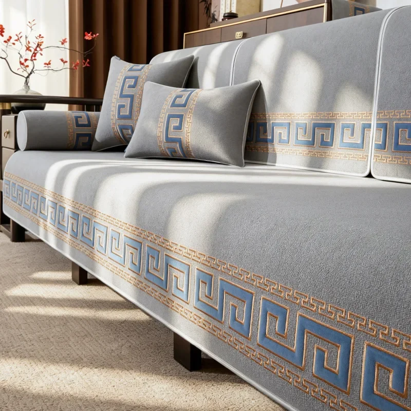 Embroidery Sofa Cushion Chinese Style Sofa Cover Living Room Decoration Sofa Mat Thicken Wear-Resistant Pet Friendly Couch Pad