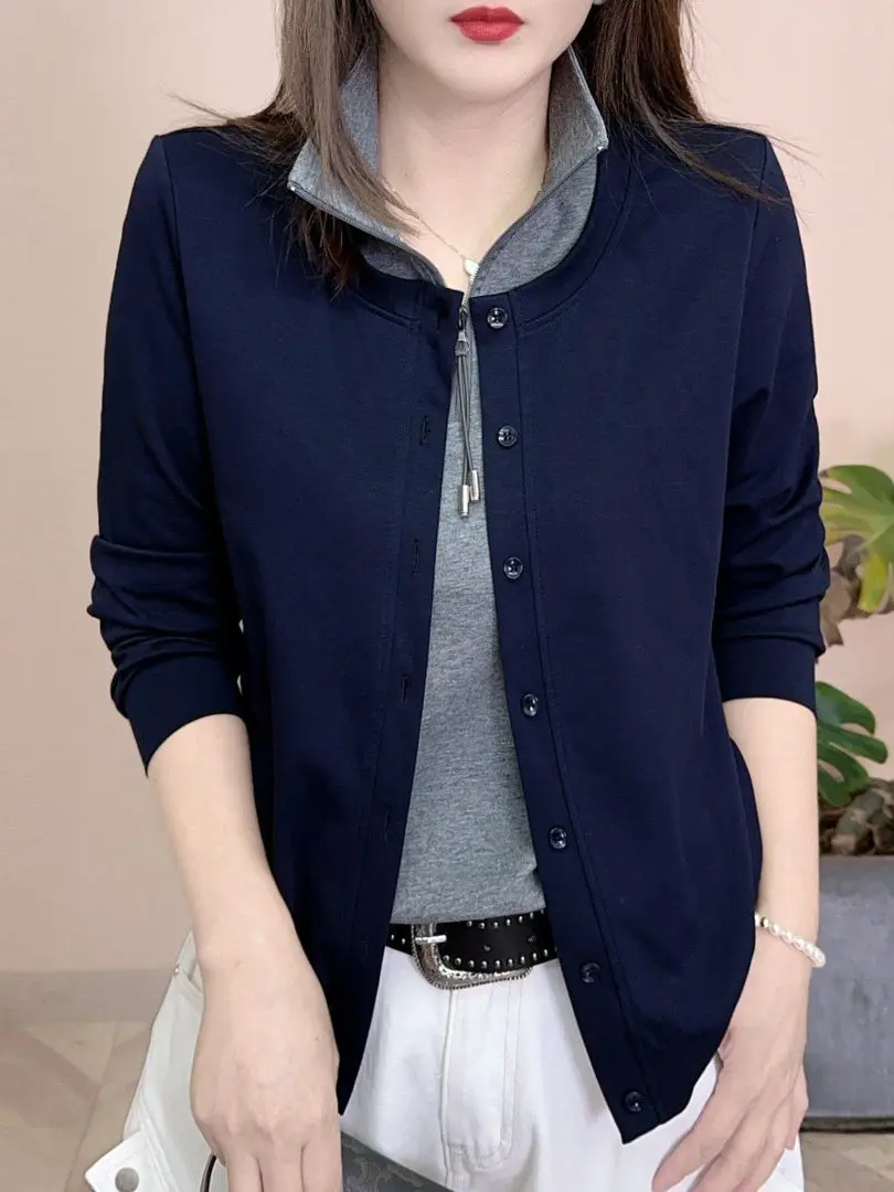 

Fashionable Loose Long Sleeve Top for Middle-Aged And Elderly Women Casual Comfortable Mom Clothes Stylish Two-Piece Look T-S...