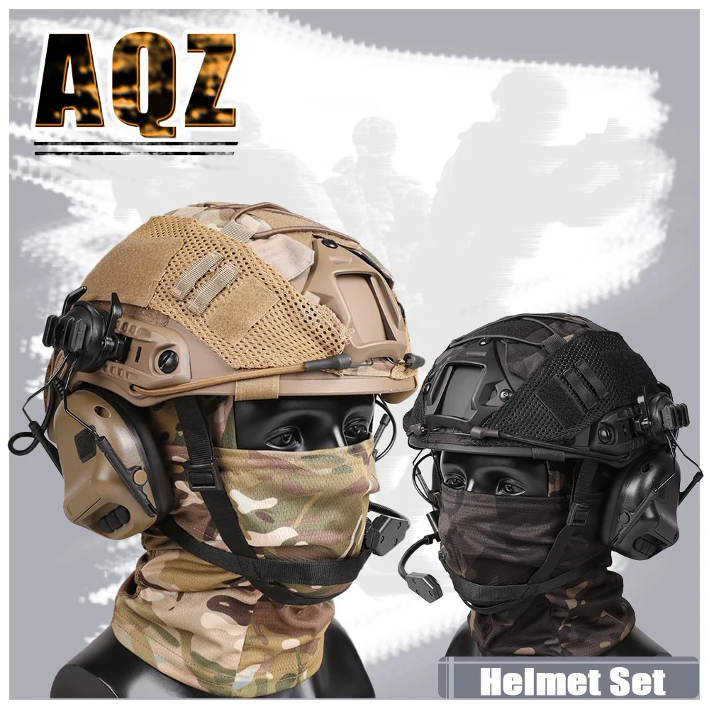 

Tactical Helmet with Headset,Adjustable Helmet with Helmet Cover and Fcae Mask for Cosplay Tactical Airsoft Gear